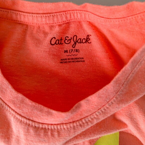 Girls' 'Let the Sunshine' Short Sleeve T-Shirt - Cat & Jack™ Neon Peach GUC - Picture 4 of 5